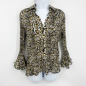 Vintage Y2K Leopard Bell Sleeve Shirt Size Small Whimsical Early 2000s